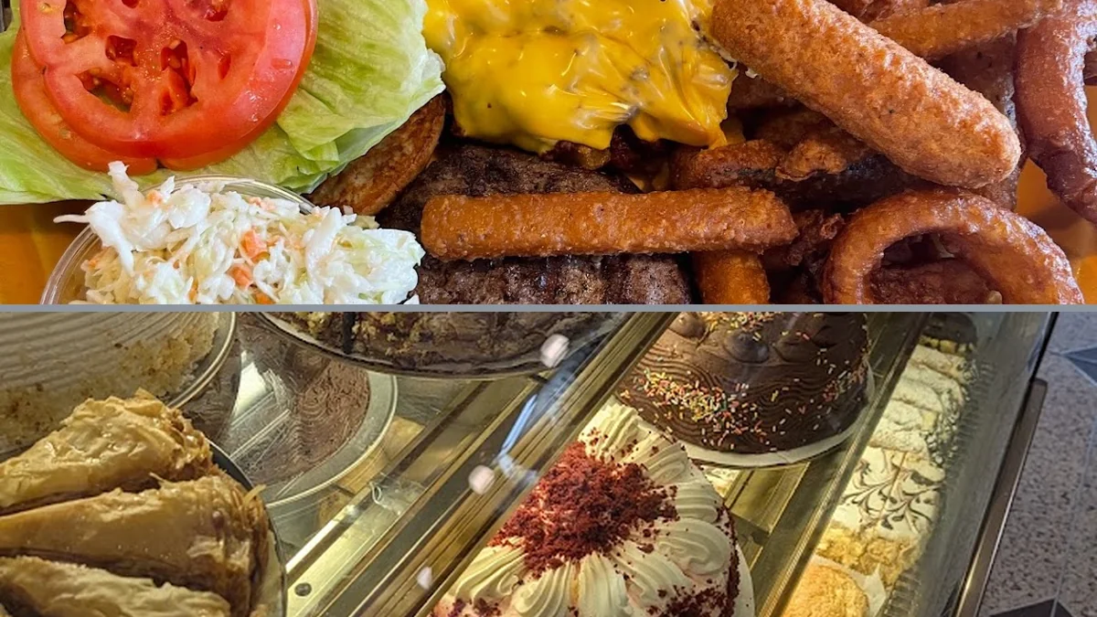 Bright breakfast plates on a diner table