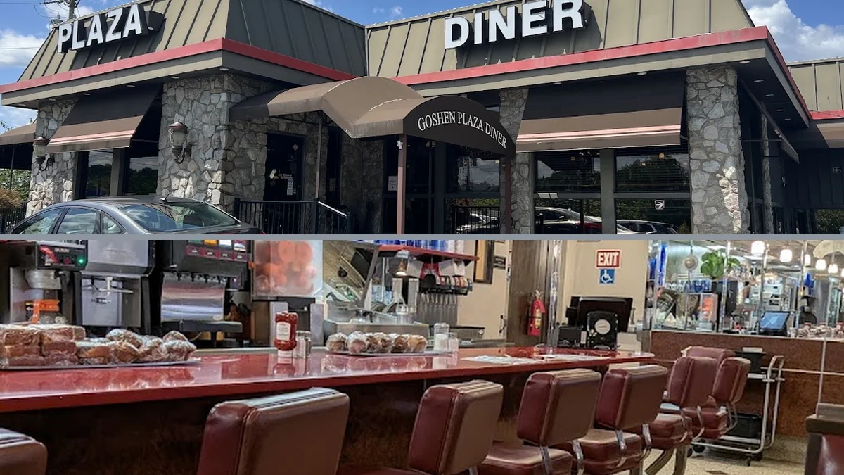 Casual American diner interior with chrome accents