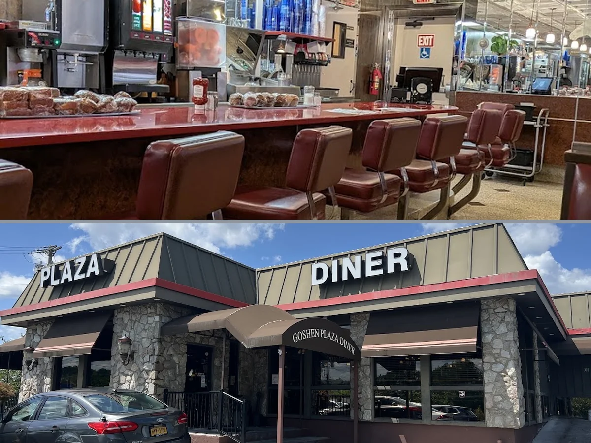 Classic diner booths and counter seating