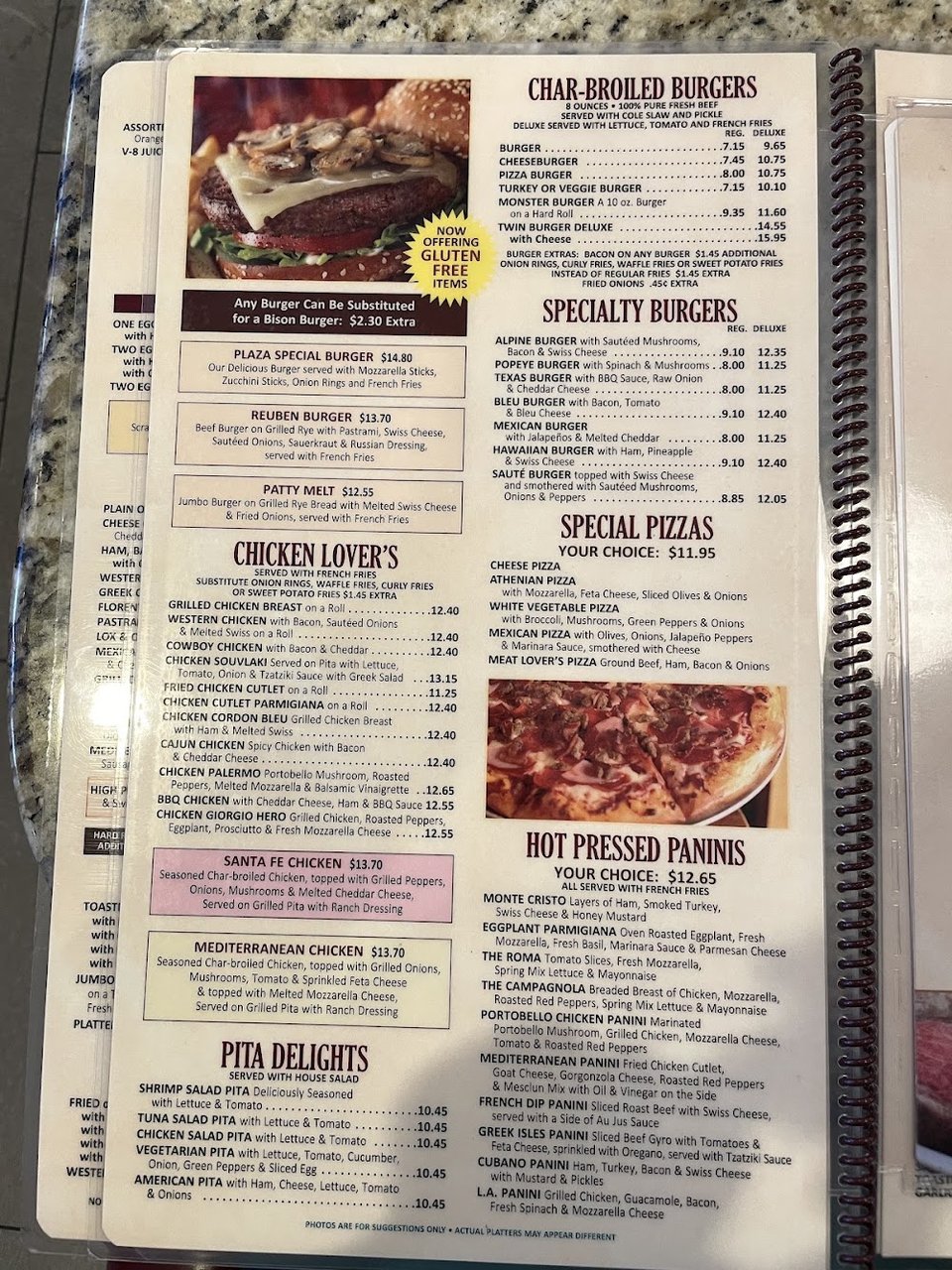 Printed breakfast selections at a local diner